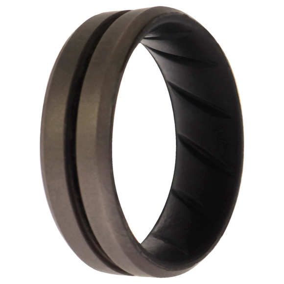 Silicone Wedding BR Middle Line Ring - Black-Silver by ROQ for Men - 11 mm Ring - Picture 2 of 2